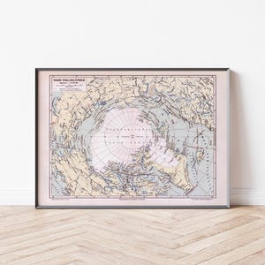 Vintage Poster Nord-Polargebiet | Karte Nordpol