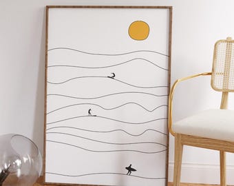 Surf Poster – Minimalist beach motif with surfer silhouette | Fine art print