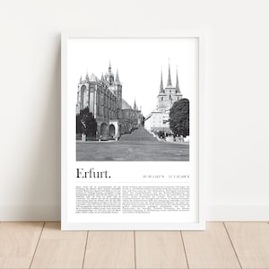 Erfurt-affisch | Svartvit bild av katedralen
