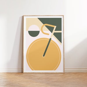 Dieses tolle Poster im Stil des Bauhauses zeigt ein minimalistisch dargestelltes Fahrrad in geometrischer Darstellung.