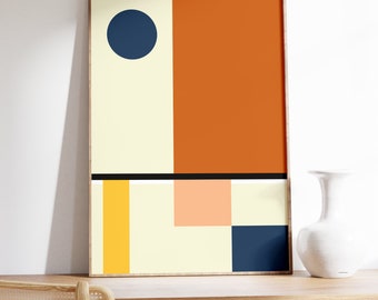 Geometrische Kunst | Poster Quadrate Orange Blau Gelb