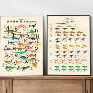 Set di poster ABC e numeri Dinosauri | Camera per bambini francese