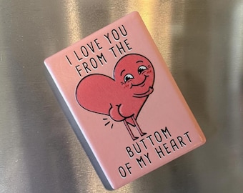 Ceramic Heart Fridge Magnet with Po Butt | Funny Saying Magnet for Kitchen & Bulletin Board | 3D Texture Valentine's Day Gift | Rose Decor