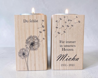 Trauergeschenk Trauerlicht | Trauer Trauerkerze personalisiert Holz bedruckt