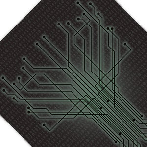 Das Computer-Poster zeigt einen Datenbaum mit hinterlegtem Binärcode.