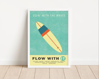Póster vintage que practica surf | diciendo tabla de surf