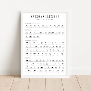 Saisonkalender Obst und Gemüse | Poster Küche A3 bis A1 SW