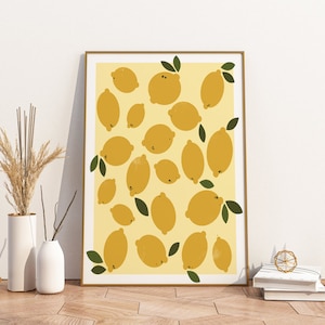 Poster Kitchen Lemons drawn | minimalist yellow
