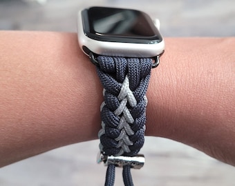 Adjustable Navy and Gray Paracord Apple Watch Band