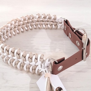 1&quot; Paracord Dog Collar with Adjustable Adapter - Champagne and White
