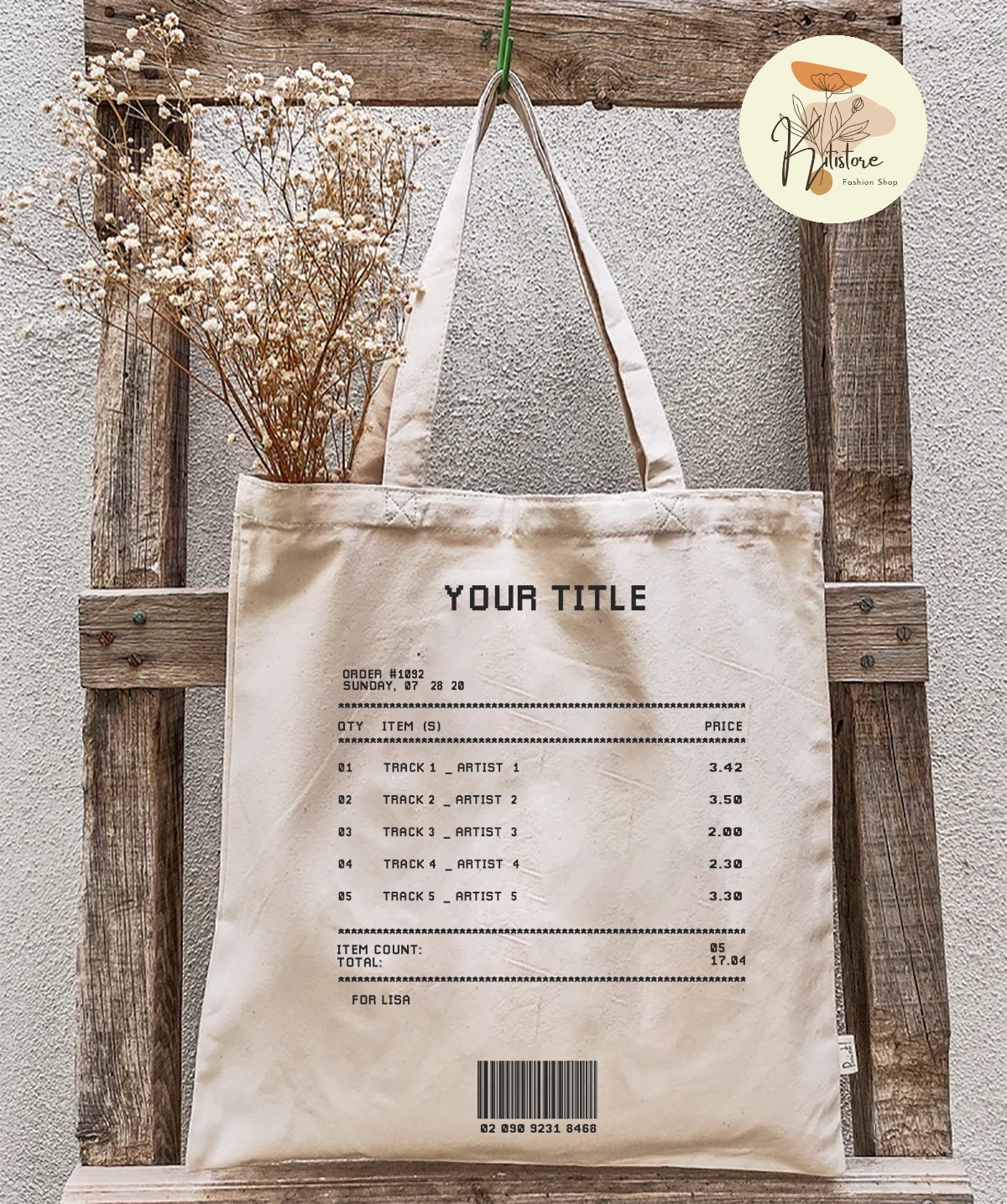 Custom Song Receipt Tote, Customizable Song Playlist Tote Bag