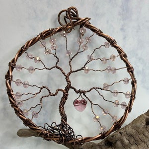 Antiqued copper, pink beads, Swarovski heart