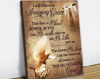AMAZING GRACE Wall Decor Wooden Sign Dove John Newton Jesus Biblical Rustic