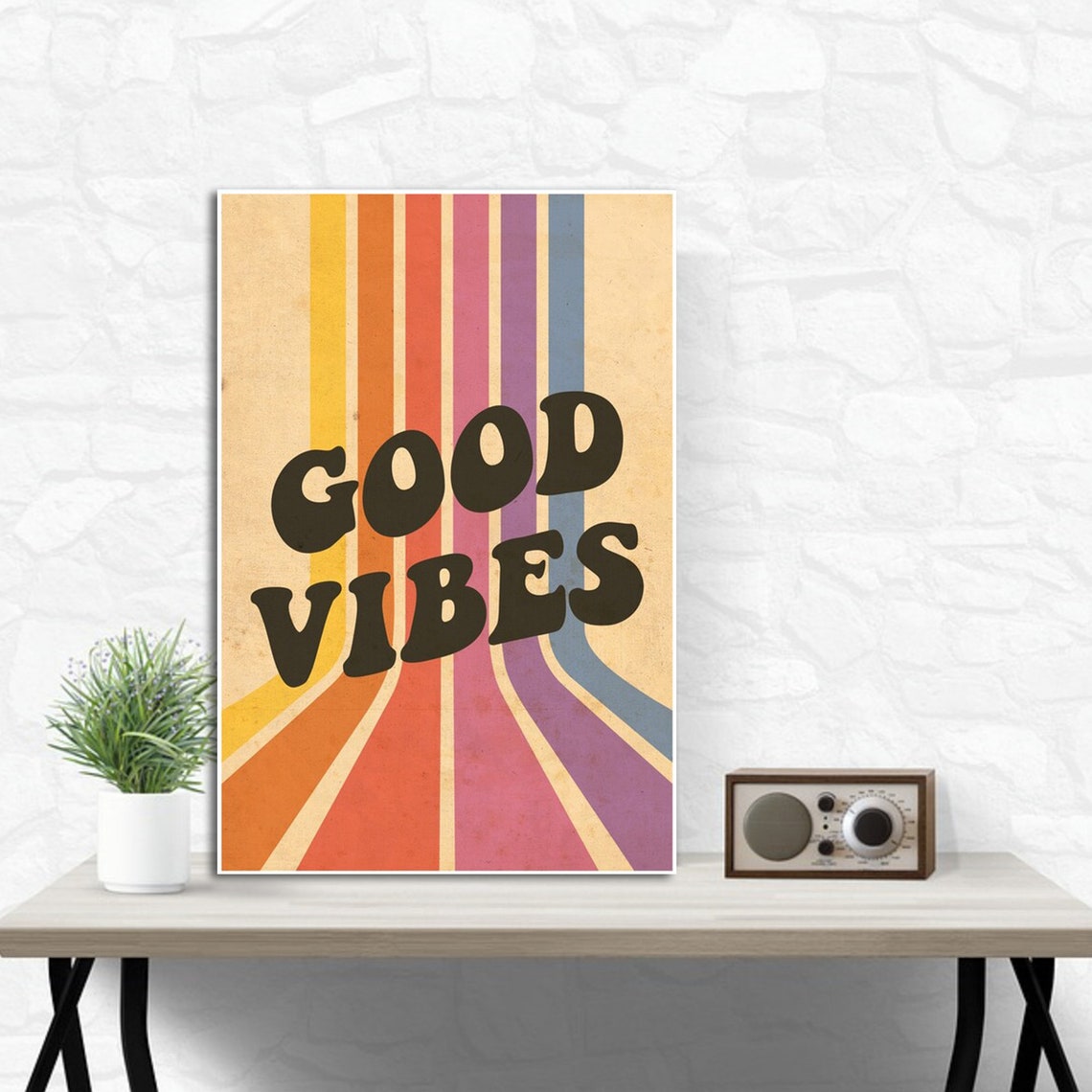 Good Vibes Poster Vintage Rainbow Poster Hippie Etsy