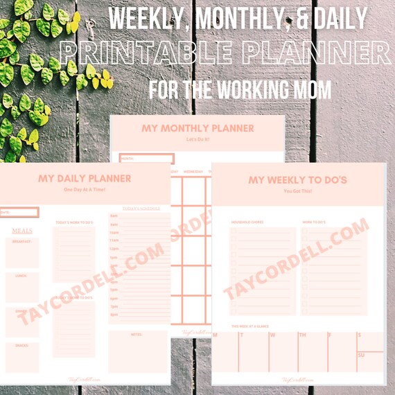 Printable PDF Weekly Daily and Monthly Planner. Daily | Etsy