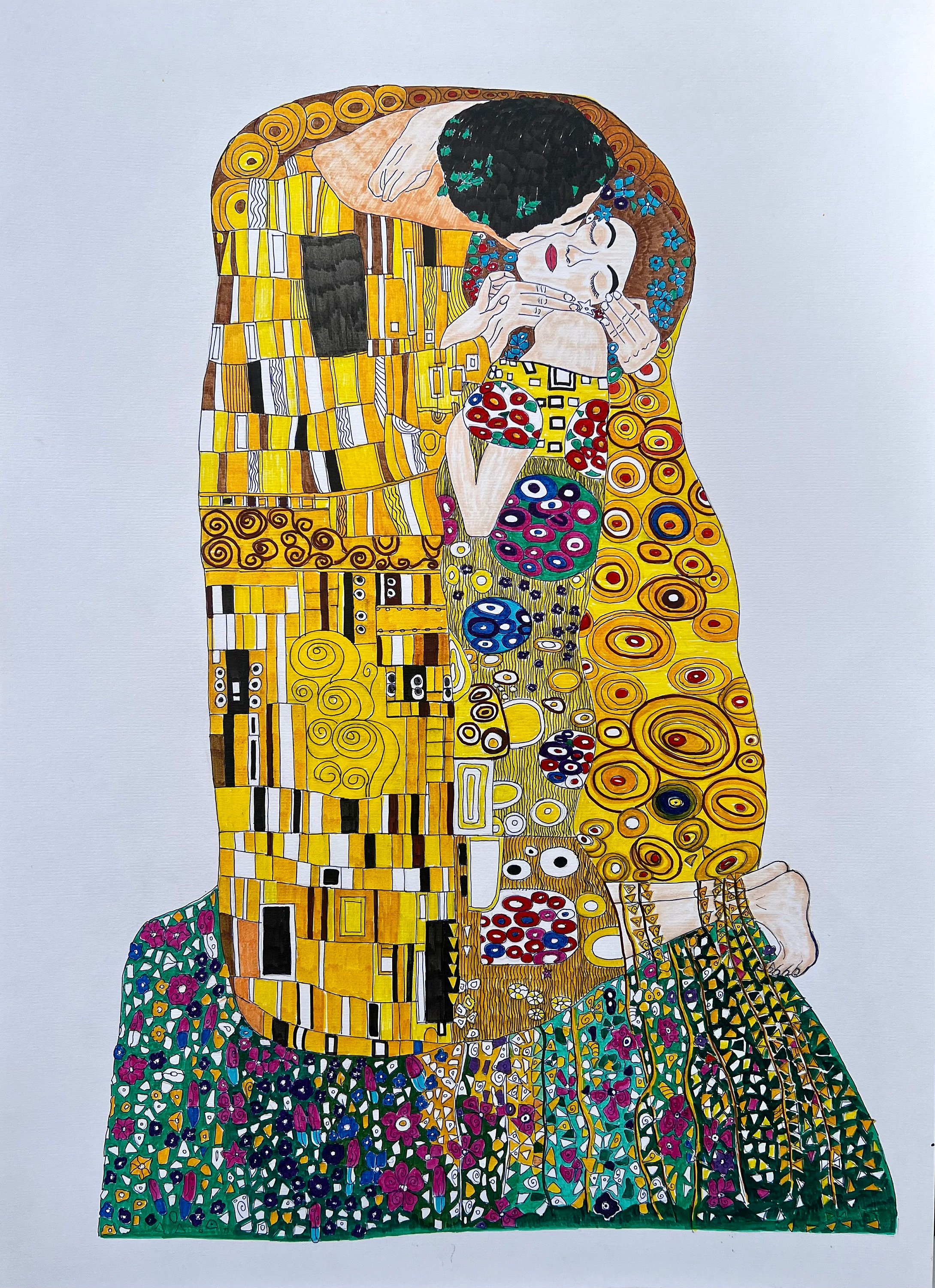 Timeless Embrace: Modern Ink Reimagining of Gustav Klimt's 'the