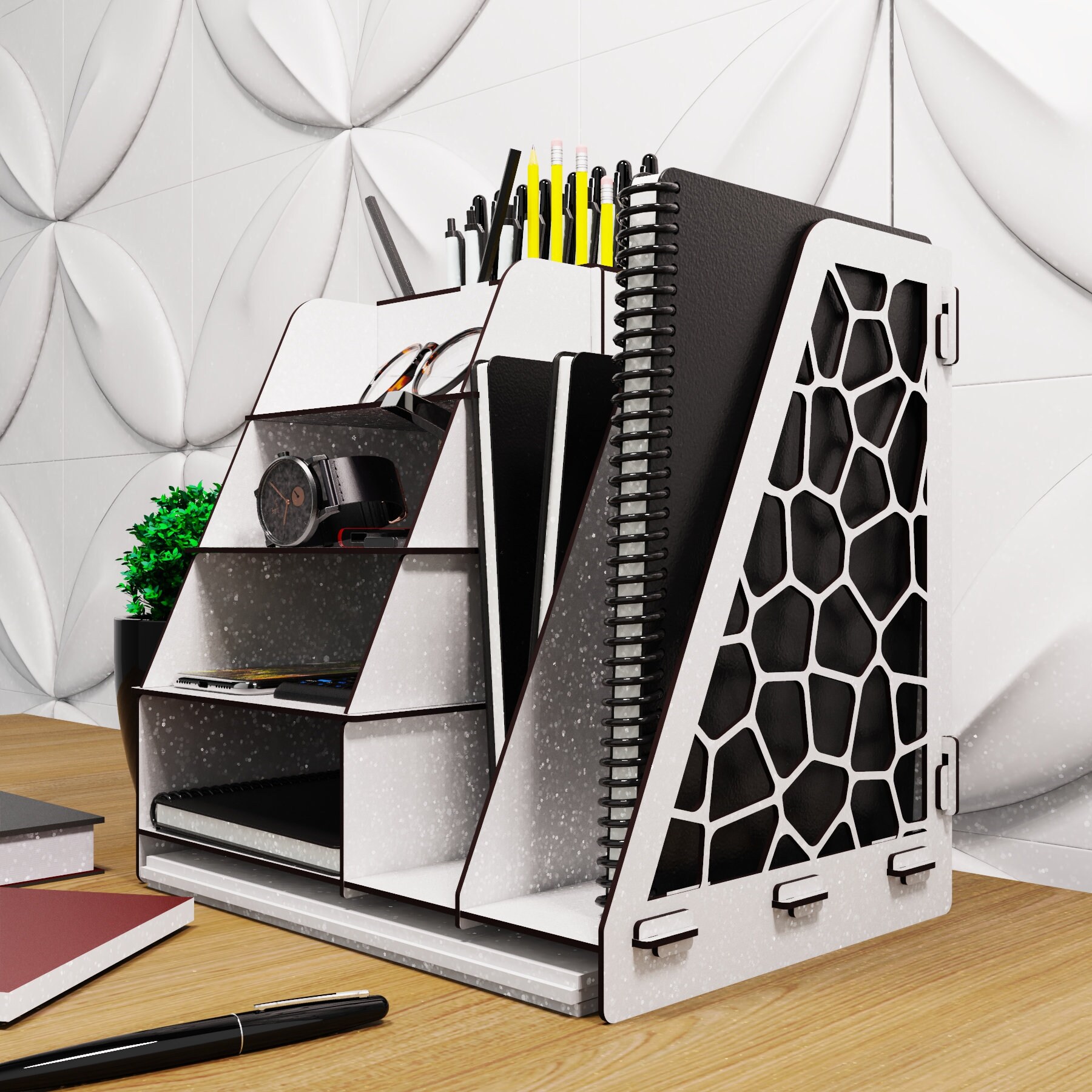 Wood Desktop Organizer A4 Tray With 7 Shelf Wooden Display Etsy