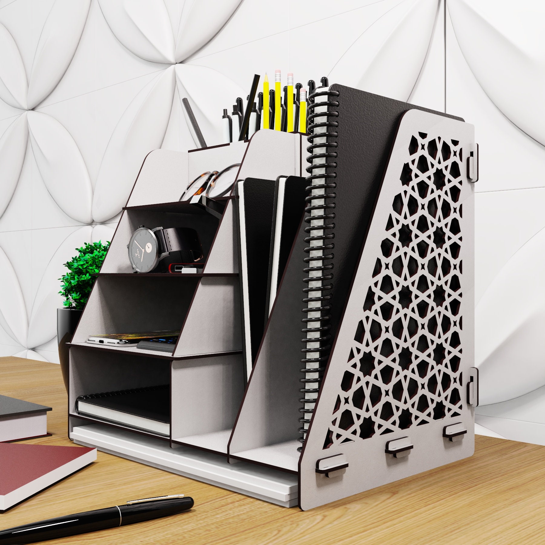 Wood Desk Organizer A4 Tray With 7 Shelf Wooden Display Rack Etsy