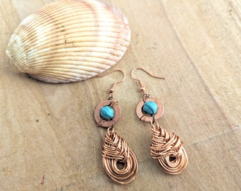 Pipa Knot Drop Earrings Silver/ Pipa Knot Copper earrings/Unique Earrings Wire Art Silver or Copper