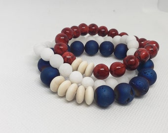 Freedom Collection Bracelets | Red,White, Blue stack Bracelets | Set of 3 4th of July Patriotic bracelets |