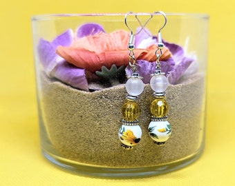 Porcelain Sunflower Bead Drop Earrings