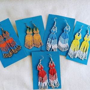 Fringe Beaded  Earrings, Bohemian, Hippie, Seed bead, handwoven,Chandelier earring Boho beadwork earrings Dangle