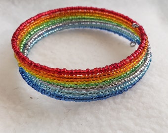 Rainbow Wire Wrap Bracelet, Memory Wire Bracelet, Multi color Awareness, Summer Colors, Bright Colorful Bead Bracelet