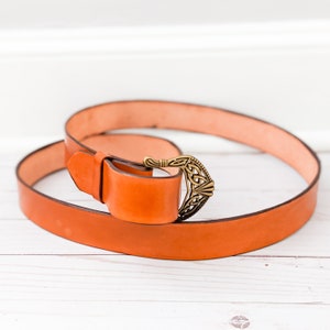 Handcrafted Brown Leather Belt 1.5&quot; Width | Genuine Leather Strap | Fancy Celtic Knot Buckle | Leather Gifts and Accessories | Custom Sizing