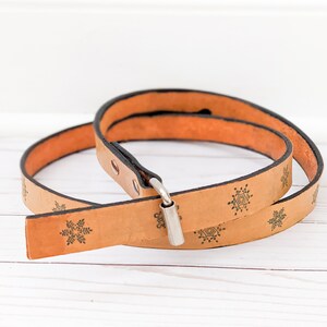 Snowflake 1&quot; Wide Leather Belt | Thin Leather Belt For Winter | Belts For Men | Belts For Women | Leather Gifts | Custom Size