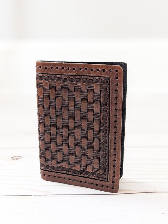 Leather Basket-weave Credit Card Wallet 