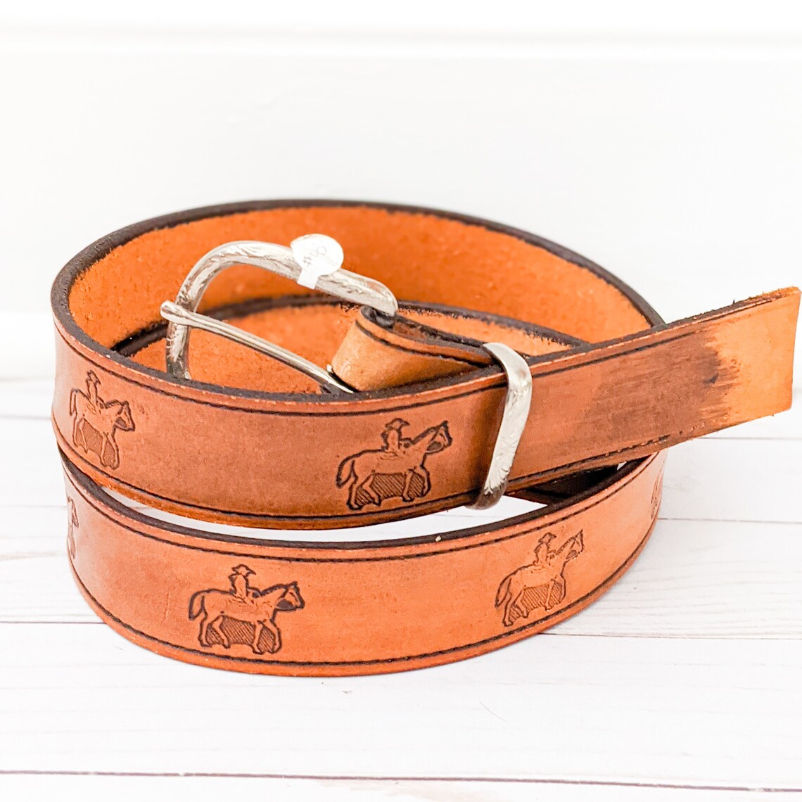 Riding Cowboy Belt Genuine Leather Brown Horse Belt Etsy