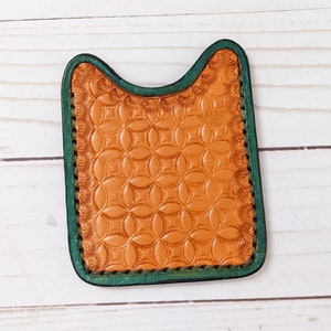 Leather Credit Card Business Card Carrying Pocket | Yellow and Green Hand Tooled Leather