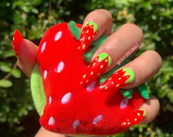 Strawberry nails/ press on nails/ summer nails/ strawberry shortcake