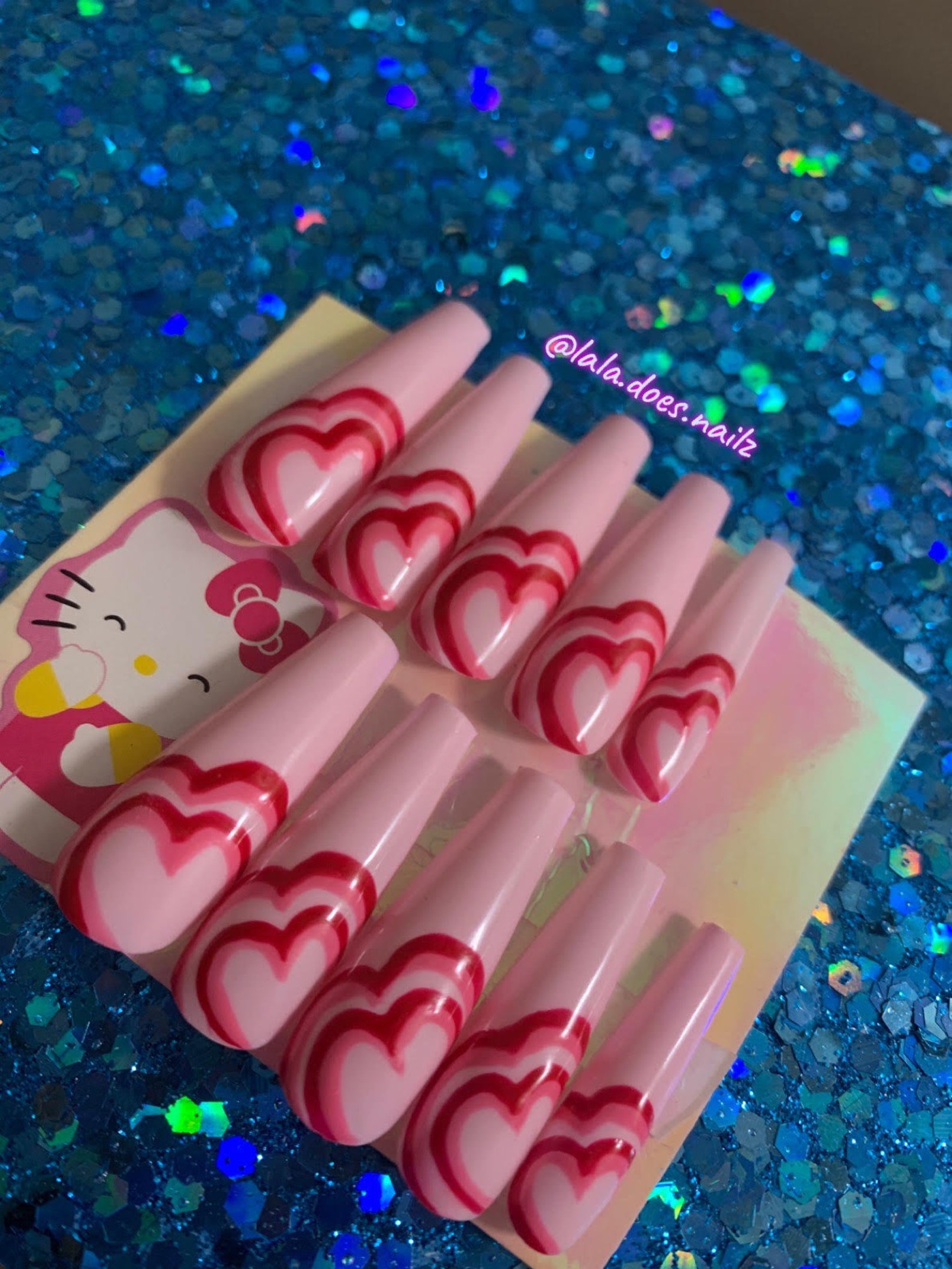 Heart nails/ powerpuff girl nails/ press ons/ Etsy