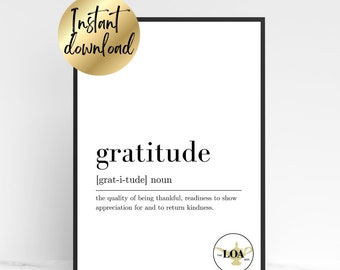 Dankbarkeit Definition Print, Inspirational Wall Art (Digitaler Download)