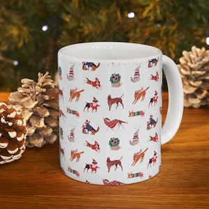 Cute Christmas Dog Mug, Dog Pattern Mug, Festive Dog, Puppy Mug, Dog Lover Mug, Animal Lover Gift, Xmas Gift, Xmas Dogs, Ceramic Mug 11oz