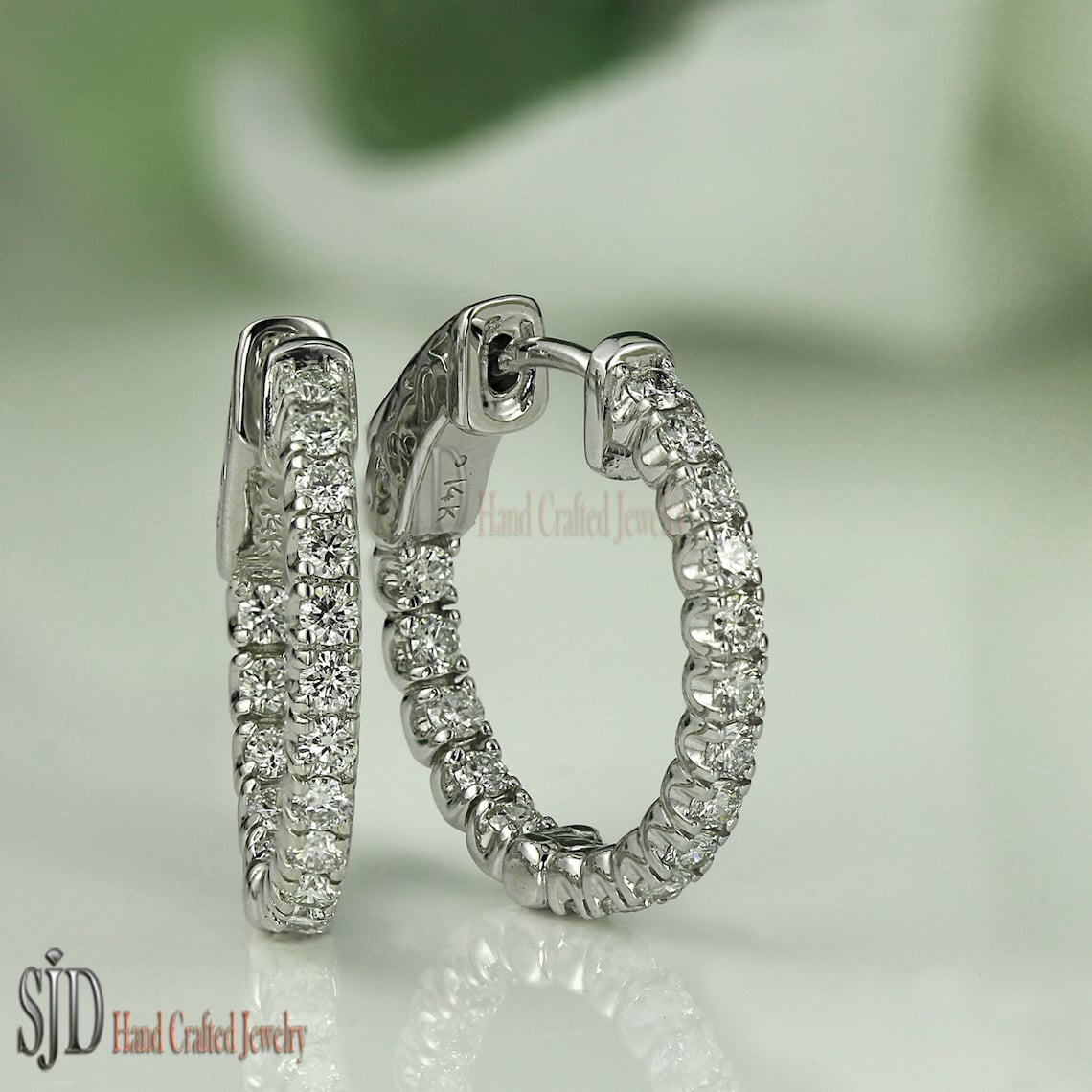 Moissanite Earring 14k White Gold Small Round Diamond Hoop | Etsy