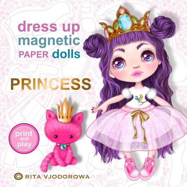 2x A4 Printable Magnetic Paper Dress Up Dolls. PRINCESS