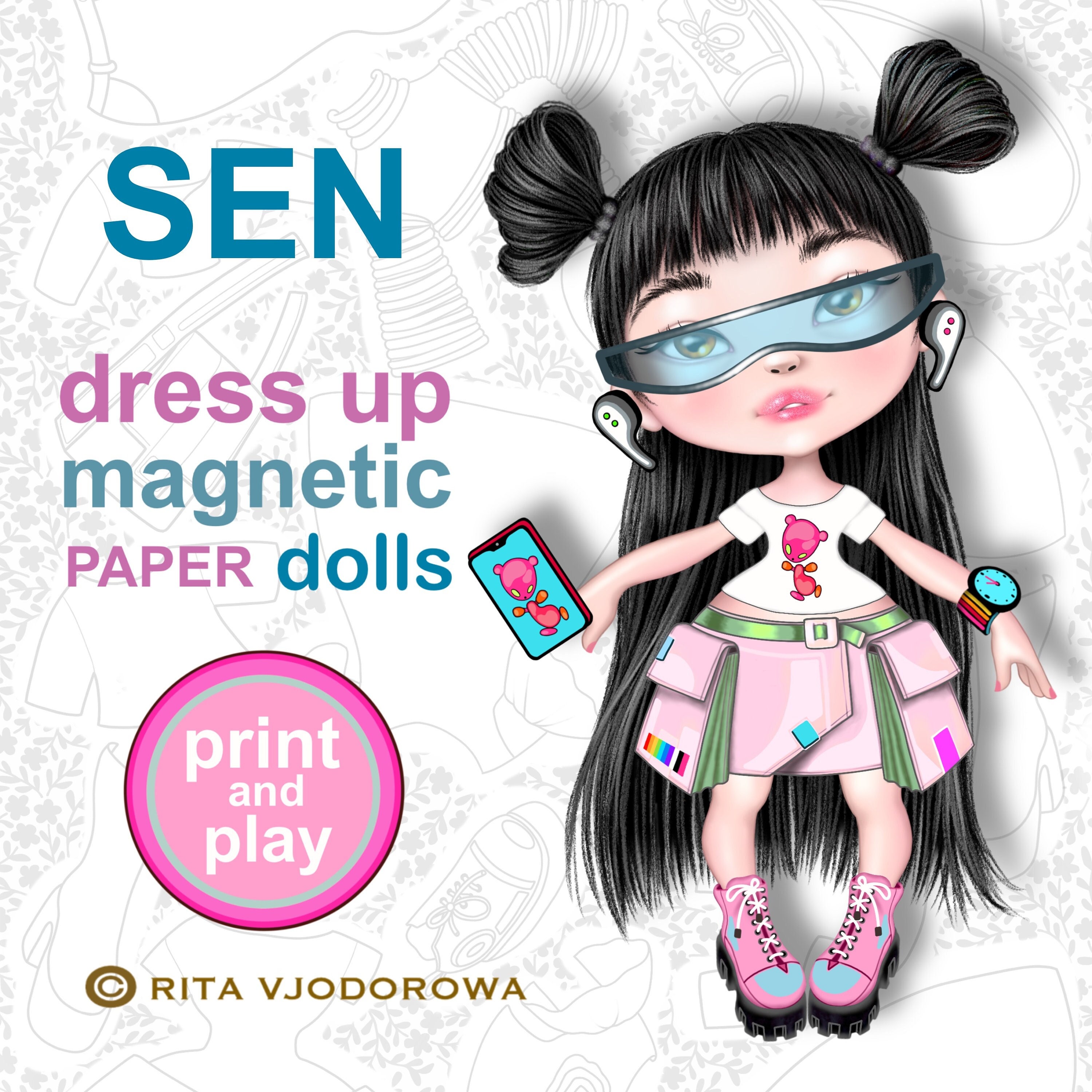 A4 Printable Magnetic Paper Dress up Dolls. SEN 