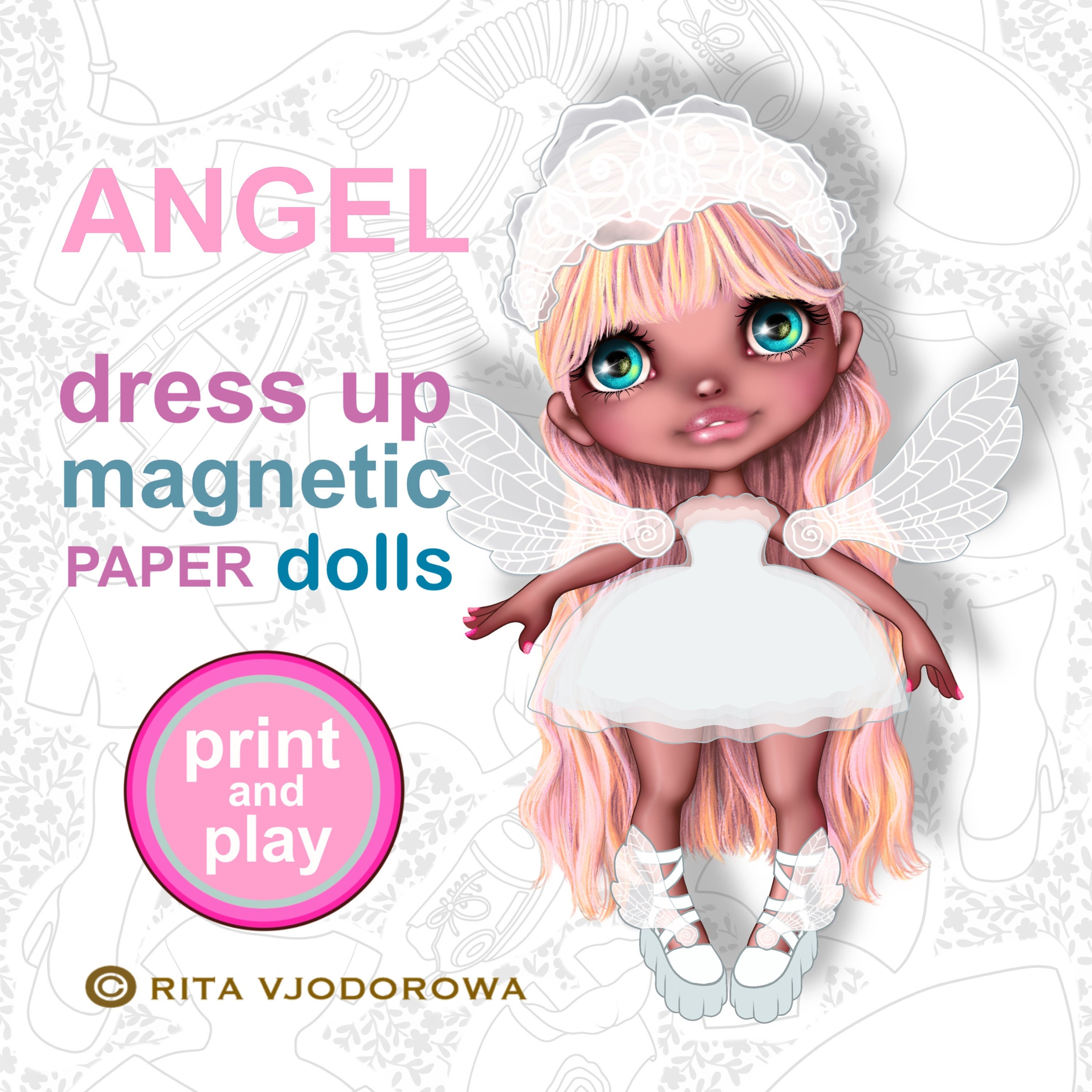 A4 PDF Printable Magnetic Paper Dress up Dolls. LORA 