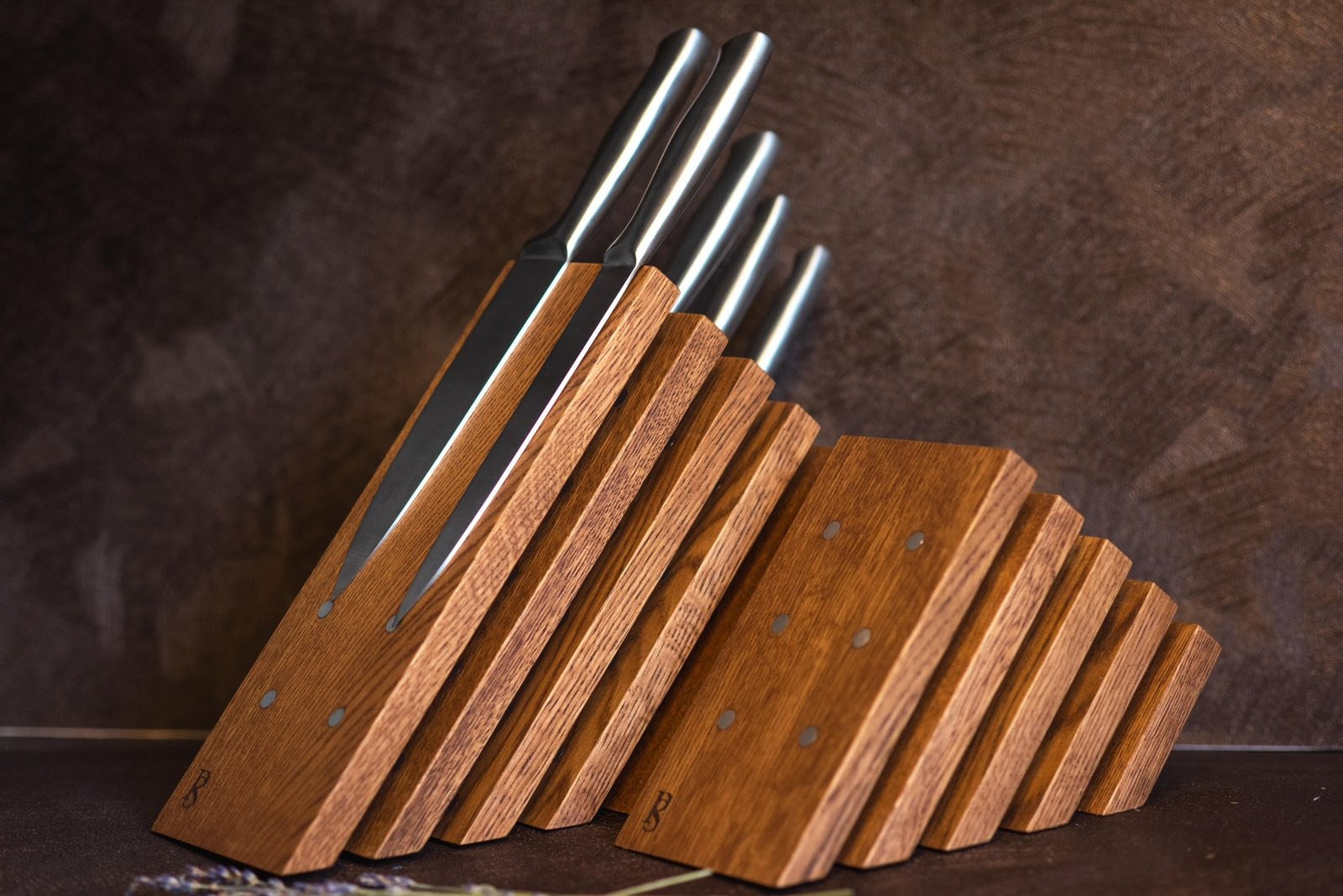 Oak wooden knife stand Oak Knife display Walnut knife block Etsy