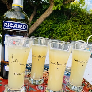 Pastis glass sold individually with Marseille messages or to be personalized 18 cl