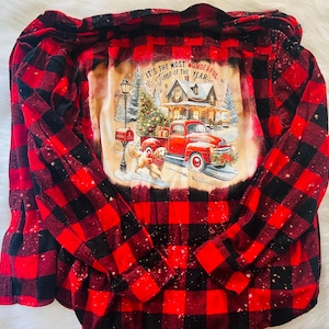 Christmas Buffalo Plaid Flannel: Bleached Holiday Truck Design