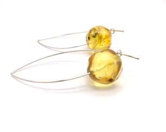 Pendientes de ámbar, plata de ley, pendientes de ámbar natural hechos a mano de ámbar báltico con ganchos de plata de ley 925