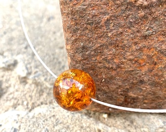 Collar de ámbar con cuenta de ámbar coñac, collar minimalista con ámbar