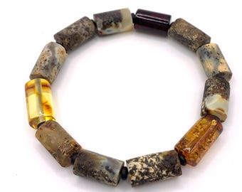Pulsera de ámbar, ámbar sin pulir y pulido, joyería para hombre
