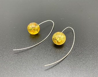 Pendientes de ámbar, plata de ley, bola de ámbar, gancho de plata