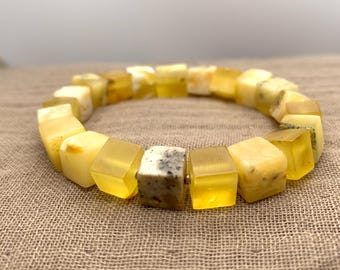 Pulsera de ámbar, pulsera de cubo, ámbar natural claro sin pulir