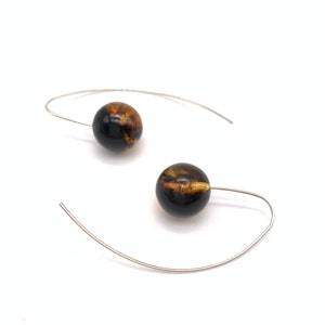 Amber earrings, sterling silver, amber ball, silver hook