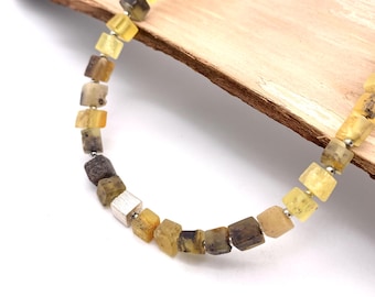 Collar de ámbar orgánico en forma de cubo, ámbar natural sin pulir, plata de ley